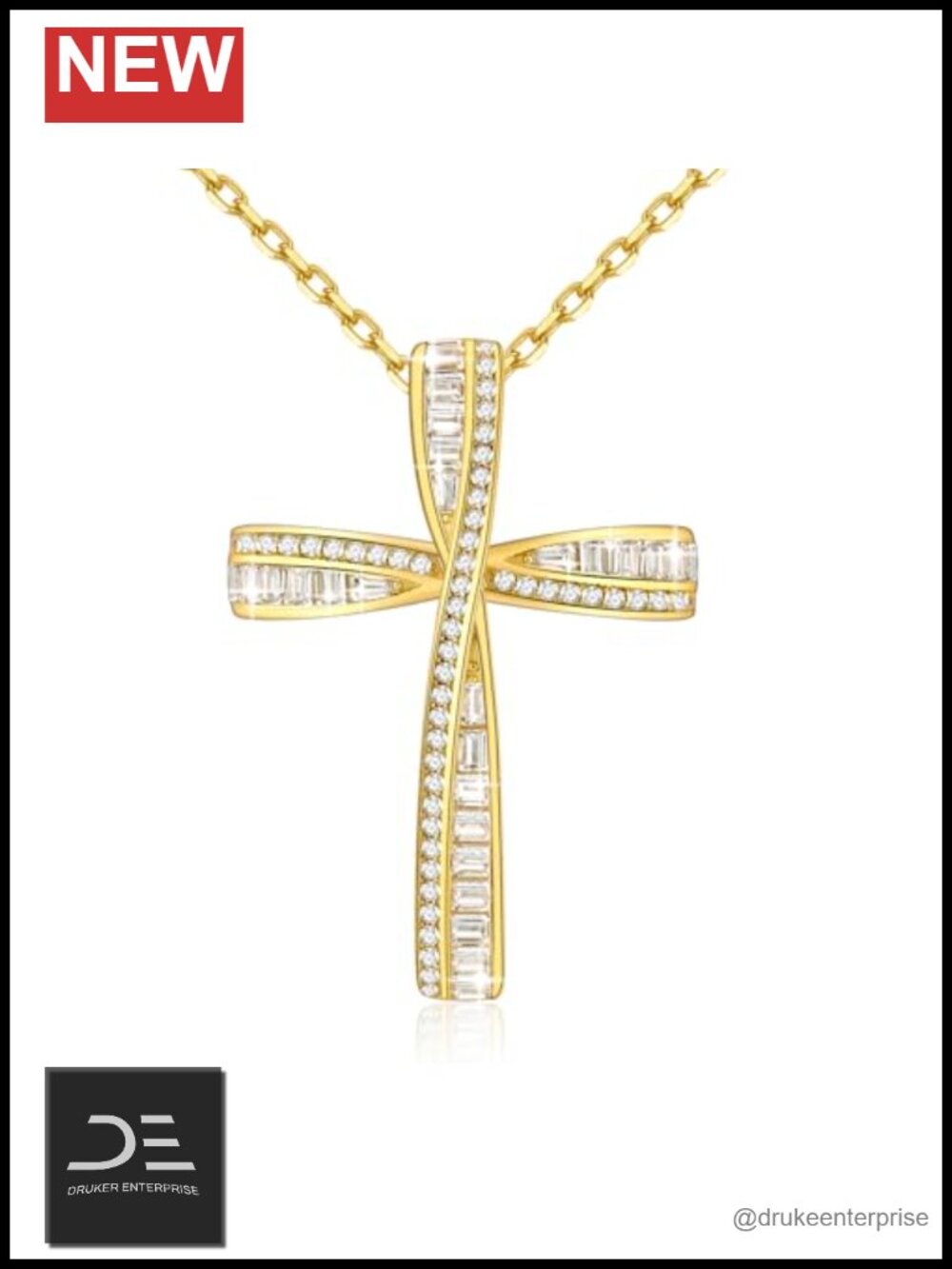 925 Sterling Silver 18K Gold Plated Cross Pendant Necklace with Cubic Zirconia